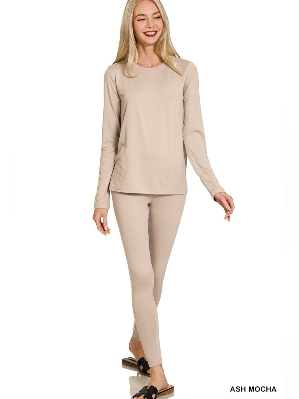 Zenana Microfiber Round Neck Top and Leggings Set